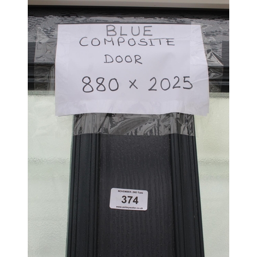 374 - A NEW BLUE COMPOSITE DOOR & FRAME 880 X 2025 MM INCLUDING THE FRAME 3 KEYS NO VAT