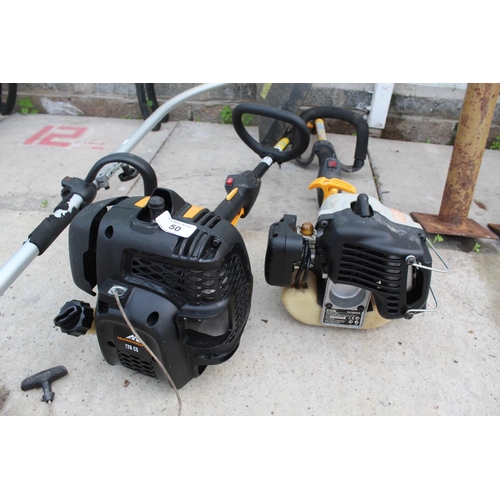 50 - A SOVERIGN PETROL GRASS STRIMMER, A MCCULLOCH STRIMMER BODY AND A RYOBI STRIMMER BODY NO VAT