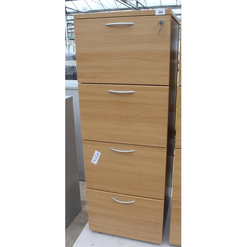 545 - OAK FILING CABINET - AS NEW - NO VAT