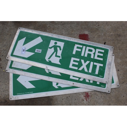 58 - 3 ALUMINIUM FIRE EXIT SIGNS  NO VAT