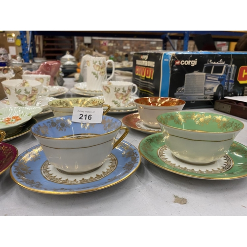 216 - VARIOUS ITEMS OF CERAMICS TO INCLUDE AYNSLEY TRIOS, LIMOGES CUPS AND SAUCERS ETC