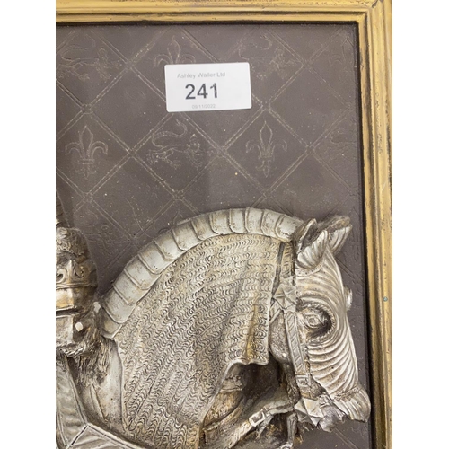 241 - A STONE 3D PLAQUE OF RICHARD 111 ON HORSEBACK 36CM X 38CM