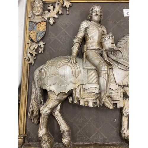 241 - A STONE 3D PLAQUE OF RICHARD 111 ON HORSEBACK 36CM X 38CM