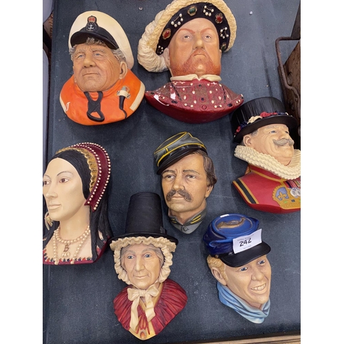 242 - A COLLECTION OF BOSSONS HANDPAINTED HEADS TO INCLUDE HENRY V111, ANNE BOELYN, A BEEFEATER, LIFEBOAT ... 