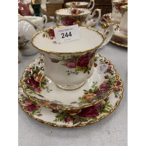 244 - A COLLECTION OF ROYAL ALBERT 'OLD COUNTRY ROSES' CUPS, SAUCERS AND SIDE PLATES - 1ST QUALITY