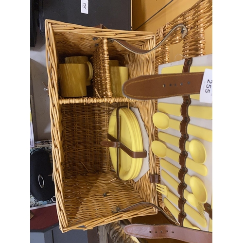 255 - A WICKER PICNIC BASKETS WITH ACCESSORIES