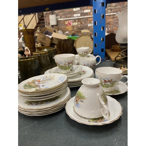 268 - A HUNTING THEMED DUCHESS CHINA TEASET TO INCLUDE PLATES, CUPS, SAUCERS, JUGS, ETC