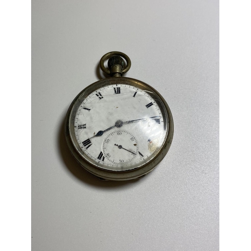 509 - A VINTAGE SWISS MADE SILVER PLATED OPEN FACED POCKET WATCH