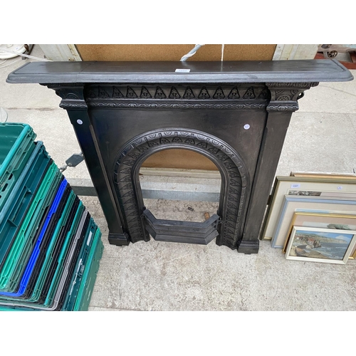 1598 - A VINTAGE STYLE CAST IRON FIRE PLACE WITH MANTLE SHELF A/F