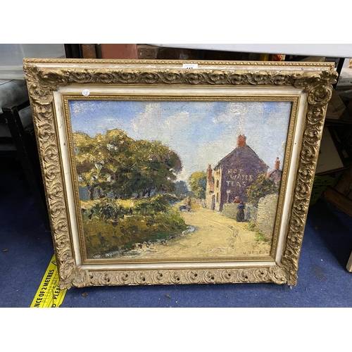 447 - AN INDISTINCTLY SIGNED OIL ON CANVAS OF A COUNTRYSIDE SCENE IN DECORATIVE GILT FRAME, SIGNED TO LOWE... 