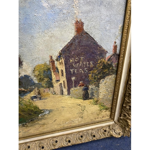 447 - AN INDISTINCTLY SIGNED OIL ON CANVAS OF A COUNTRYSIDE SCENE IN DECORATIVE GILT FRAME, SIGNED TO LOWE... 