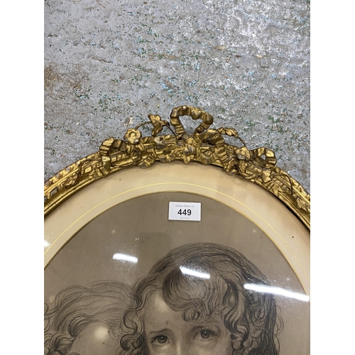 449 - A VICTORIAN GILT FRAMED PENCIL DRAWING OF TWO GIRLS, SIGNED TO LOWER RIGHT CORNER, BASED ON AN EARLI... 