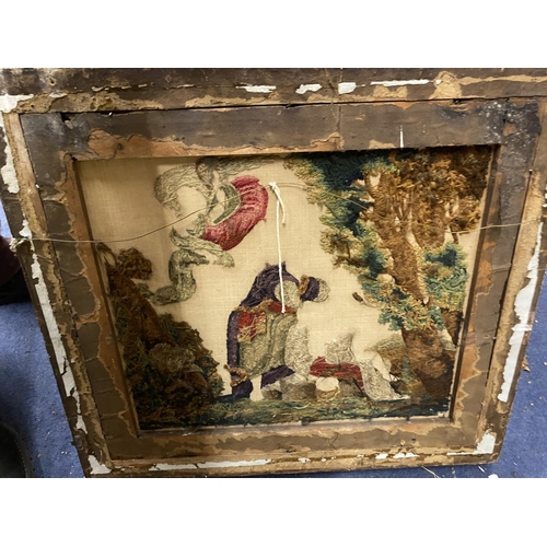 451 - A VICTORIAN GILT FRAMED TAPESTRY ON SILK OF A RELIGIOUS SCENE