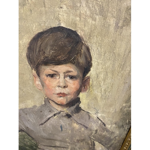 452 - FOLLOWER OF GLYN PHILPOT R.A (1884-1937) - OIL ON CANVAS OF A BOY IN GILT FRAME, NAMED TO REVERSE, 9... 