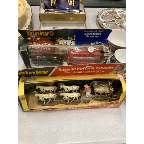 278 - TWO BOXED DINKY TOYS TO INCLUDE A LONDON SCENE SOUVENIER SET AND A CINDERELLAS COACH