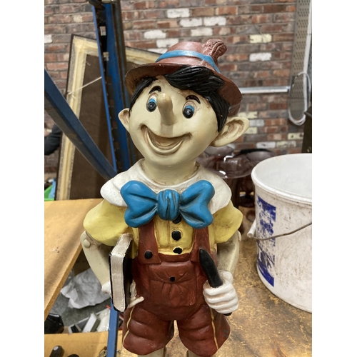 287 - A LARGE RESIN FIGURE OF PINOCCHIO AND JIMINY CRICKET - HAT A/F HEIGHT 49CM