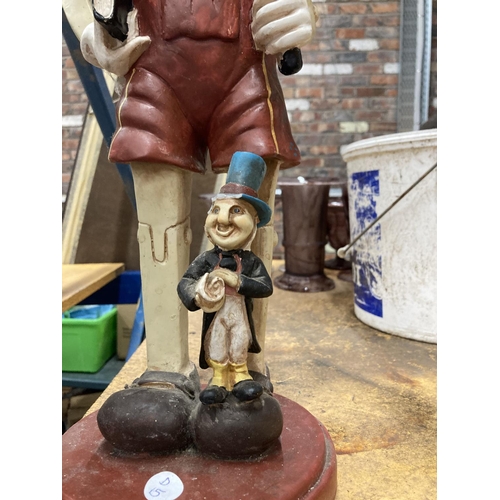 287 - A LARGE RESIN FIGURE OF PINOCCHIO AND JIMINY CRICKET - HAT A/F HEIGHT 49CM