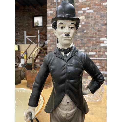 289 - A RESIN FIGURE OF CHARLIE CHAPLIN PLUS A FIGURE GROUP OF LAUREL AND HARDY HEIGHT 43CM