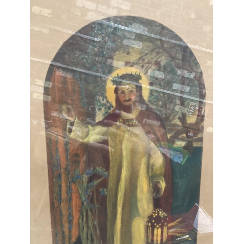 320 - A MAHOGANY FRAMED PRINT 'THE LIGHT OF THE WORLD' DEPICTING JESUS WITH A LANTERN