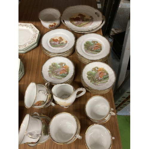 934 - A BAVARIAN TEASET DEPICTING A COTTAGE SCENE EDGED IN BRUSHED GOLD