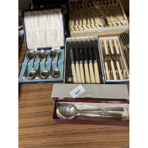 937 - A QUANTITY OF FLATWARE TO INCLUDE BY APPOINTMENT THOMAS TURNER & CO., KNIFE SET, BOXED TEASPOONS, FI... 