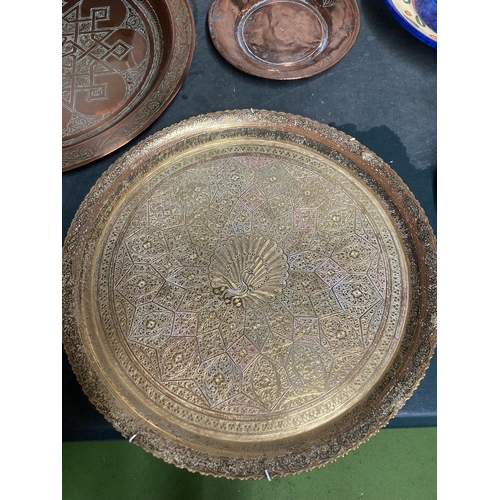 940 - TWO LARGE COPPER TRAYS AND TWO COPPER BOWLS