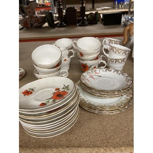 948 - A DAKIN BONE CHINA PART TEASET TOGETHER WITH CROWN TRENT STAFFORDSHIRE ENGLAND CUPS AND SAUCERS