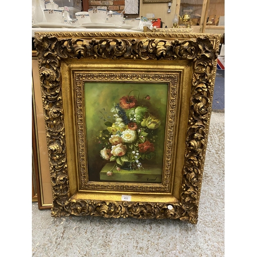 453 - A MODERN GILT FRAMED STILL LIFE OIL PAINTING, SIGNED B.WARD, 72 X 62CM