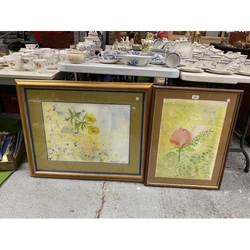 455 - TWO FRAMED WATERCOLOURS OF FLOWERS, ONE INDISTINCTLY SIGNED