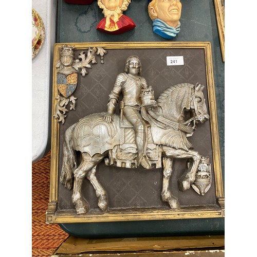 241 - A STONE 3D PLAQUE OF RICHARD 111 ON HORSEBACK 36CM X 38CM