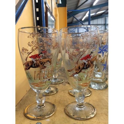 314 - A QUANTITY OF GLASSES TO INCLUDE ESPRESSO MARTINI GLASSES, HUNTING SCENE BEER GLASSES, TUMBLERS WITH... 