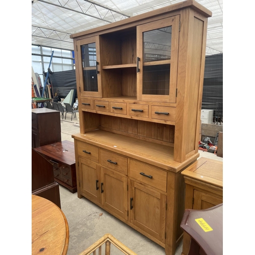 2664 - A MODERN OAK KITCHEN DRESSER WITH GLAZED UPPER PORTION, 60