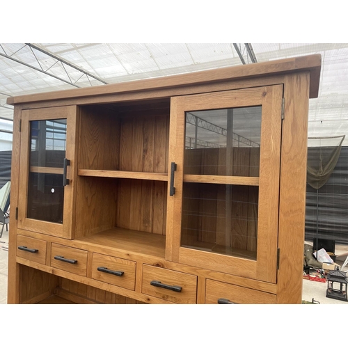 2664 - A MODERN OAK KITCHEN DRESSER WITH GLAZED UPPER PORTION, 60