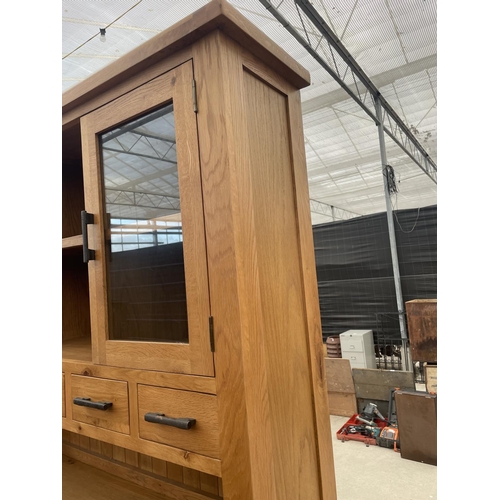 2664 - A MODERN OAK KITCHEN DRESSER WITH GLAZED UPPER PORTION, 60