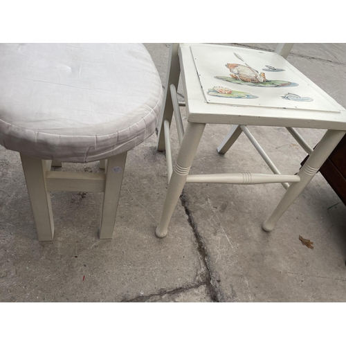 2671 - A WHITE PAINTED BEDROOM CHAIR AND STOOL