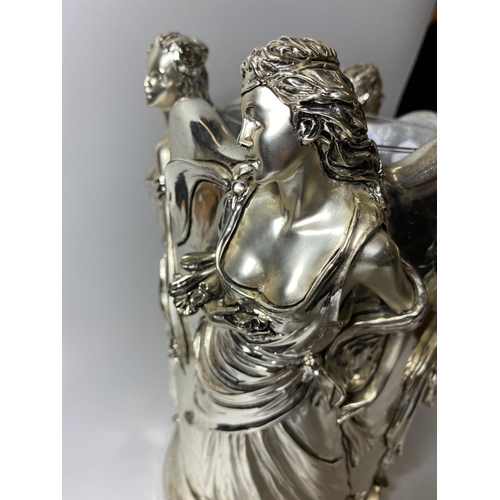 9 - A DECORATIVE CHROME EFFECT ART NOUVEAU STYLE BOTTLE HOLDER, 31CM HEIGHT