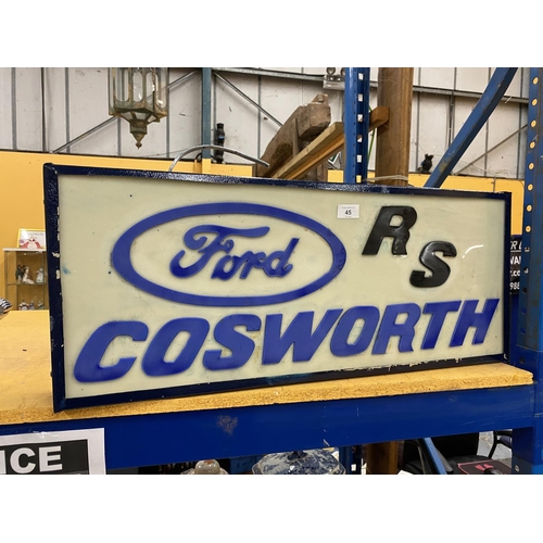 45 - A FORD RS COSWORTH ILLUMINATED LIGHT BOX SIGN 76CM X 31CM X 10CM