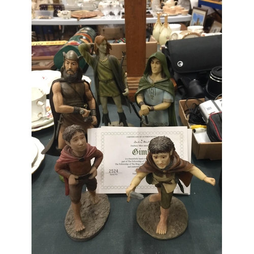 62 - SIX DANBURY MINT LORD OF THE RINGS FIGURES FOUR WITH CERTIFICATES OF AUTHENTICITY