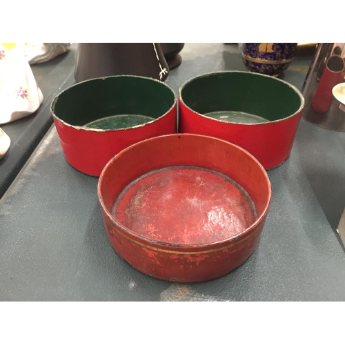 68 - THREE BELIEVED ENGLISH REGENCY CIRCA 19TH CENTURY WINE COASTERS IN CINNABAR RED LACQUER