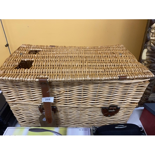 255 - A WICKER PICNIC BASKETS WITH ACCESSORIES