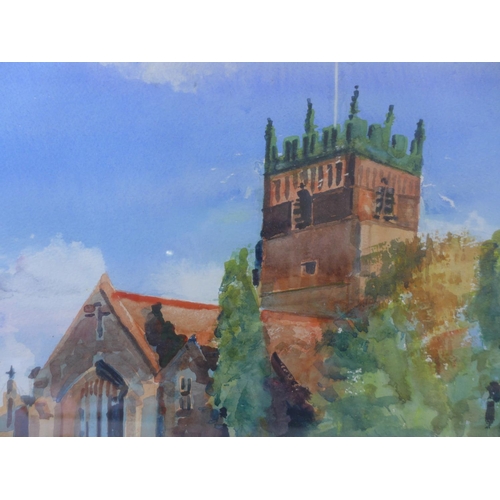 409 - DON WHALLEY (20TH/21ST CENTURY) SAINT CROSS CHURCH, KNUTSFORD, CHESHIRE, WATERCOLOUR, SIGNED AND DAT... 