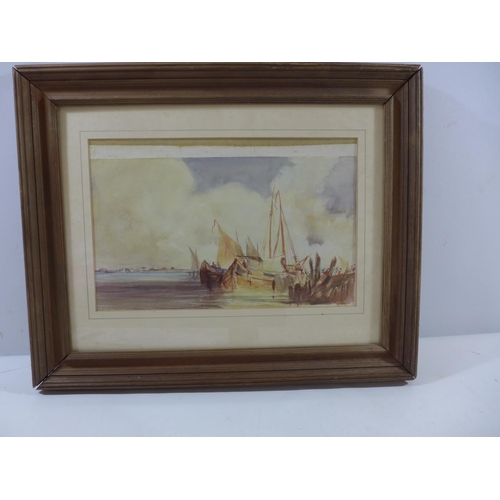 412 - HAROLD CARLOW (BRITISH 20TH/21ST CENTURY) 'BARGES AT PIN MILL', WATERCOLOUR, SIGNED AND DATED 1990, ... 