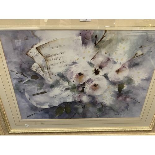 438 - A LARGE MODERN FRAMED FLORAL PRINT TITLED 'TWELVE DUETS'