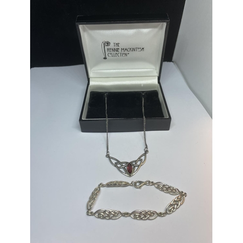 533 - A MACKINTOSH SILVER BRACELET AND A NECKLACE WITH PENDANT IN A PRESENTATION BOX