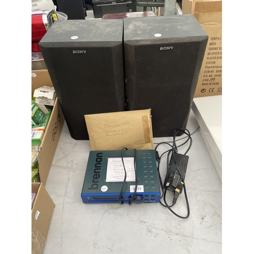 2115 - A BRENNAN JB7 CD STORAGE MACHINE WITH TWO REMOTE CONTROLS AND A PAIR OF SONY SPEAKERS BELIEVED IN WO... 