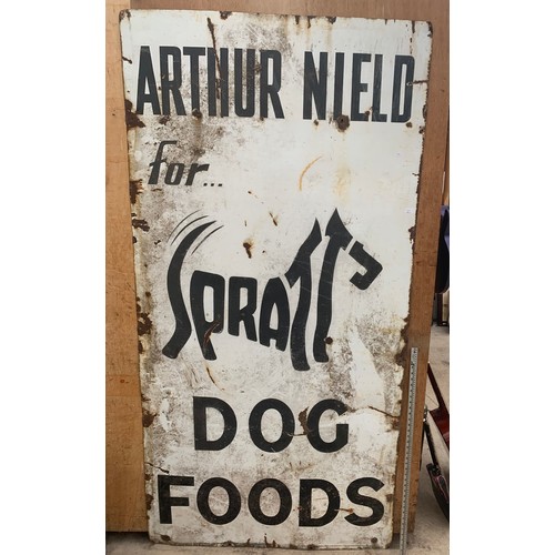 1201 - A VERY LARGE BELIEVED ORIGINAL 'ARTHUR NIELD FOR SPRATTS DOG FOOD' ENAMEL SIGN (H:224CM W:112CM)