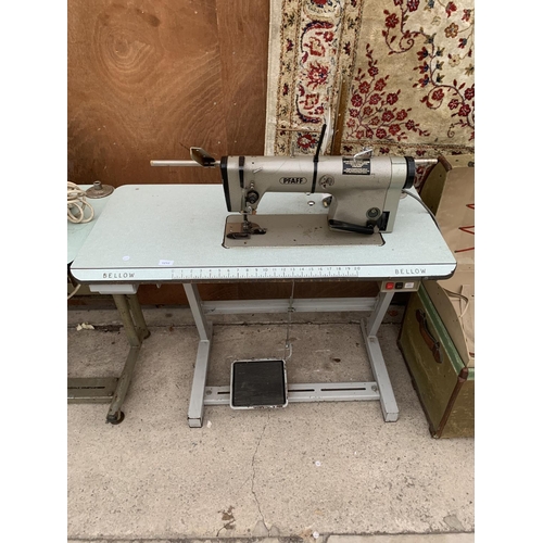 1212 - A VINTAGE PFAFF INDUSTRIAL SEWING MACHINE WITH TREADLE BASE