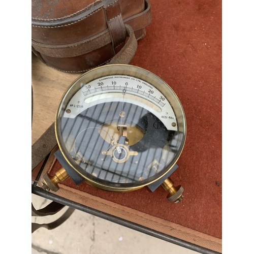 1221 - A VINTAGE UNIPIVOT GALVANOMETER BEARING THE NAME 'CAMBRIDGE INSTRUMENT CO. LTD' AND WITH LEATHER CAR... 