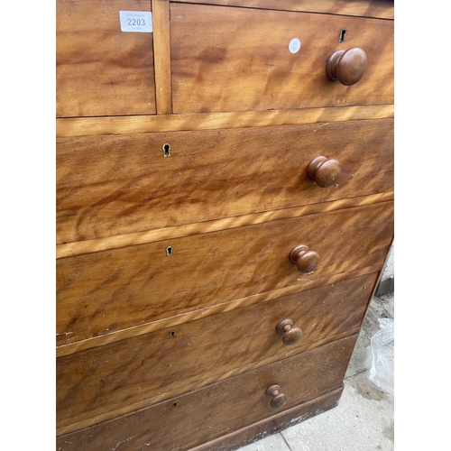 2203 - A VICTORIAN SATINWOOD HEAL AND SON (LONDON) CHEST OF TWO SHORT AND FOUR LONG GRADUATED DRAWERS, 48