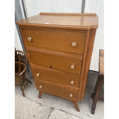 2207 - A MID 20TH CENTURY LIGHT OAK CHEST OF FOUR DRAWERS, 28